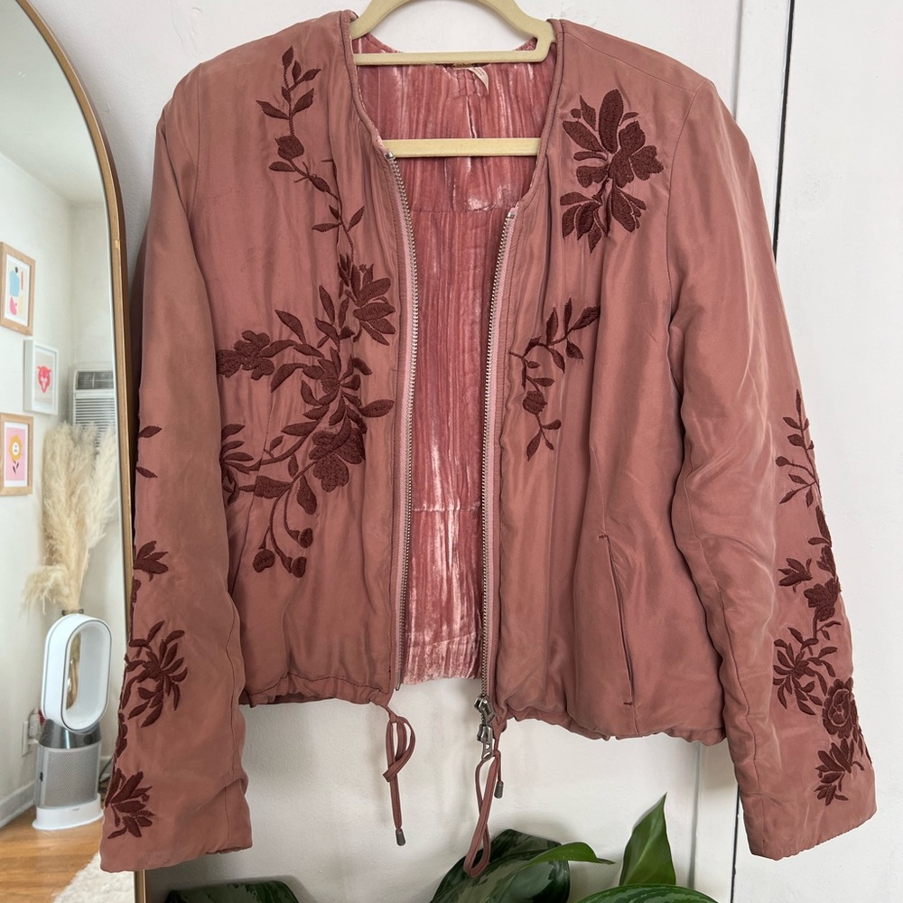 Free People pink embroidered jacket